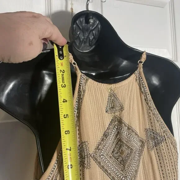 Anthropologie Dress Women 0 Tan Robin Embroidered Maxi Lace Boho Tiered‎ V Neck